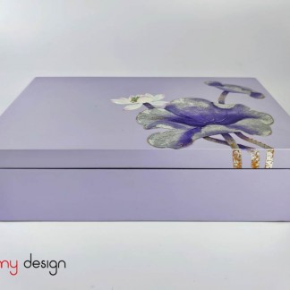 Purple rectangular lacquer box hand-painted with lotus 18*30cm